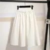 Solid Midi Skirt Women Spring Summer Knee Length High Waist School Red Blue Black White A-line Female 210421