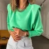 Women's Hoodies & Sweatshirts Leisure Shoulder Pad Sweatshirt Green Long Sleeve Crew Neck Pullover High Street Fashion Clothing Women 2022