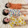 Milancel Yaz Çocuklar Pijama Setleri Kore Baskı Kızlar Pijama Kısa Kollu Tees ve Erkek için Şort 211130