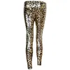 Leoparden-Leggings für Damen, goldfarben, mittlere Taille, weiblich, glänzender Leopard, elastisch, knöchellang, modische Freizeithose 211204