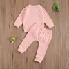 0-3y hösten våren toddler född spädbarn baby flicka kläder set söt brev sweatshirt Ruffles byxor outfits 210515