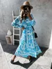 Casual Dresses Woman Dress Vintage Floral Print Kvinna Summer Elegant Long Sleeve V Neck Loose Maxi For Women 2022