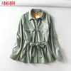 Tangada – veste en simili cuir vert clair pour femme, manteau avec ceinture, manches longues, ample, surdimensionné, garçon, ami, 6A125