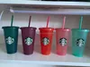 Starbucks 24oz/710ml Plastic Mugs Tumbler Reusable Clear Drinking Flat Bottom Pillar Shape Lid Straw Cups mug The new hot product for factory direct sale ABBK