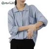 Fit 5XL kadın gömlekler sonbahar iş giyim kaplı düğme uzun kollu zarif gevşek boy artı boyutu bluz Tops 210601