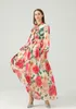 Women's Runway Dresses Lace Up Bow Collar Long Sleeves Floral Printed Elegant Maxi Dress Party Prom