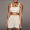 Kvinnors shorts 2022 Kvinnor Två stycken Set Summer Fashion Crop Top Casual Solid Sportswear Drawstring Gym Set Girls Athleisure Outfits