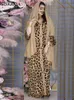 Ramadan Eid Mubarak Jalbiya Leopard Drukuj Maxi Dress Kobiety 2021 Koronki Patchwork Luźny Arabski Oman Dubaj Muzułmański Odzież islamska X0521
