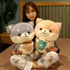 20/35 / 45cm kawaii shiba inu cão segurando bolha chá copo brinquedos de pelúcia recheado macio animal travesseiro bonecas para meninas presentes de aniversário 210728