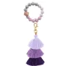 Beaded Keychain Party Favor Läder Tassel Träpärla Key-Chain Beads Tring Key Ring Chain Silicone Women Wrist Rem Bracelet RRE10735