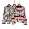 Практики многоцветные заблокированные вязаные пуловер женский летний случайные вспышки рукава выдолбления свитера крутые девушки мода джемпер 210922
