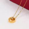 Love Necklaces Double round ring pendant Flatbread Necklace Fashion Jewelry women rose gold and silver Retro Imitation Rhodium Pla281G