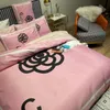 Luxury pink designer bedding sets silk letter printed queen size duvet cover bed sheet fashion pillowcases comforter set