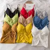 2021 Lato Kobiety Krótkie Seksowne Niski Cut Folds V-Neck Z Halter Camisole Koszula Lato Biuro Lady Traf Crop Top Woman Y220308