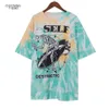 Vrouwen Tie Dye Retro Print Casual Long T-Shirt Summer Ladies Vintage T-shirts met korte mouwen losse plus size vrouwelijke kleding 210702