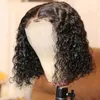 Lockige kurze Bob-Spitze-Front-Echthaar-Perücken, vorgezupft, für schwarze Frauen, leimlose synthetische tiefe Wellen-Perücke
