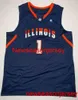 Gestikt Elite Illinois "Fightin' Illini" 2011 Basketbal Jersey #1 Borduurmaat XS-6XL Custom Elke Naam Nummer Basketbal Jerseys