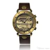12hour Display Quartz Watch Retro pu PU Strap Metal Bronze Caso Música Marcadores Unissex Watches Antigo Roman Style2447475