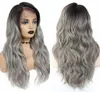 Ombre Grey Lace Front Human Hair Wig pré-cueillette de perruques synthétiques transparentes pour les femmes Cosplay Party3298487