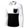 Patchwork Polo Shirts Männer Langarm Casual Herren T-shirt Slim Polo Para Hombre Splice Quick Dry Camisas Tasche Colorblock 210524