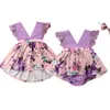 Zus Matching Kids Baby Meisjes Kant Bloem Big Little Sister Mouwloze V-hals Jurk Bodysuit Outfits Kleding Haarband Q0716