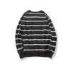 Autumn Fleece Sweatshirts Black White Striped Basic Pullover Hoodies Loose Sweat Shirt Fashion Tops High Quality Male Clothing 210603