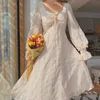 Vintage Fairy Dres Designer élégant en mousseline de soie à manches longues French Party Midi Casual Vêtements pour femmes Automne 210623