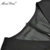 Fashion Designer Summer Dress Women V-neck Patchwork High waist Beading Elegant Mermaid Midi 210524