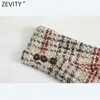 Zevity Women Vintage Plaid Pattern Print Woolen Coat Kvinnlig Chic Långärmad Dubbel Breasted Outwear Jackor Toppar CT629 211104