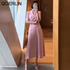 Женщины OL Foral Blazer Press Fashion Fashion Where-Down Воротник MIDI ES Летний Коротким Рукавом Двухборботный пояс 210601