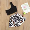 1-7Y Summer Fashion Kid Baby Girl Clothing Set One Axel Vest Tops Bow Leopard Shorts Outfits Kostymer 210515