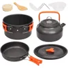 Camping Köksartiklar Utomhus Aluminium Matlagningssats Vattenkokare Pan Pott Resa Vandring Picnic BBQ Poorware Equipment FT136