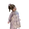 Kids Flowers Cotton Dress Spring Girls Lace Cover Bibs and Lartern Sleeve 2pcs Clothing Set Outfit for Children 210529