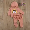 0-3y outono inverno criança infantil bebê garoto garota roupas conjunto arco-íris com capuz manga comprida top ruffles calças roupas roupas 210515