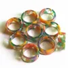 2021 20 sztuk Kolorowe Przezroczyste Żywicy Akrylowe Rhinestone Geometryczne Kwadratowe okrągłe pierścienie Zestaw Dla Kobiet Biżuteria Prezenty