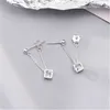 Womens Earrings Dangle crystal silver plated simple hollow cubic zircon flash diamond cube back hanging drop style