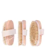 Brosse de bain ovale en bois Pentres de sanglier naturel Brosses de corps s￨ches exfoliant le traitement de la cellulite de la cellulite circulation sanguine WLL510