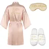 Champange Bridal Robe 3 Pc Conjunto de Bridekimono Eyemask Chinelos de dama de honra festa de casamento chuveiro roupes casados ​​210901