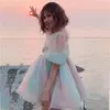 TIE-DYED RAINBOW Organza Dress A-Line Puff Sleeve Cute Summer For Women Skater Short Party Holiday 210427