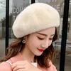 New Hat Female Autumn And Winter Japanese Mink Warm Solid Color Trend Painter Cap Korean Fashion Simple Leisure Beret