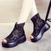 Kvinnors sandaler Öppna Toe Platform Shoes Summer Ankle Boots Mid Chunky hälhöjd Ökande punkgotklänning