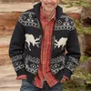 メンズセーターニットコートエルクパターンクリスマスウォームスタンドカラーカラー太い男性セータージャケット