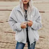 Casacos femininos inverno lã quente manga longa casacos outono Outono solto maciço pano de pano de pelúcia com capuz bolso casual com zip-up mulheres moletom