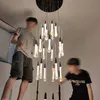 Modern Luxury Duplex Cuilding Villa Trappa LED Ljuskrona Lampa Gyllene Vatten Drop Lång Dining Living Room Art