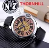 Schwarzbraun Echtes Leder Skeleton Dial Designer Watch Männer Alle Unterwählscheiben Arbeitsbewegung Mondphase TagDate Mechanische Automatische Uhren Relogio Masculino Uhr