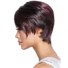 Perruque synthétique droite courte couleur bordeaux Pelucas Perruques en fibres haute température Simulation Perruques de cheveux humains WIG-376