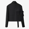 Minimalistisk patchwork Pocket Blazer för kvinnor Notched Långärmad Casual Black Blazers Kvinna Mode Kläder 210524
