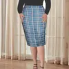 ハイウエスト格子縞のスカートプラスサイズ4xl 5xl女性夏のファッション膝丈タイト鉛筆エレガントレディースオフィスパーティークラブJUPES 210527