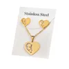 Trendy Gold Color Geometric love heart shape Pendant necklace earrings Sets Stainless Steel For Women gift