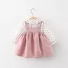 2021 Autumn Baby Girls Clothes Outfits Toddler Princess Flower T-Shirt+ Strap Dress Suits for Girls Clothing 1 Year Birthday Set Q0716